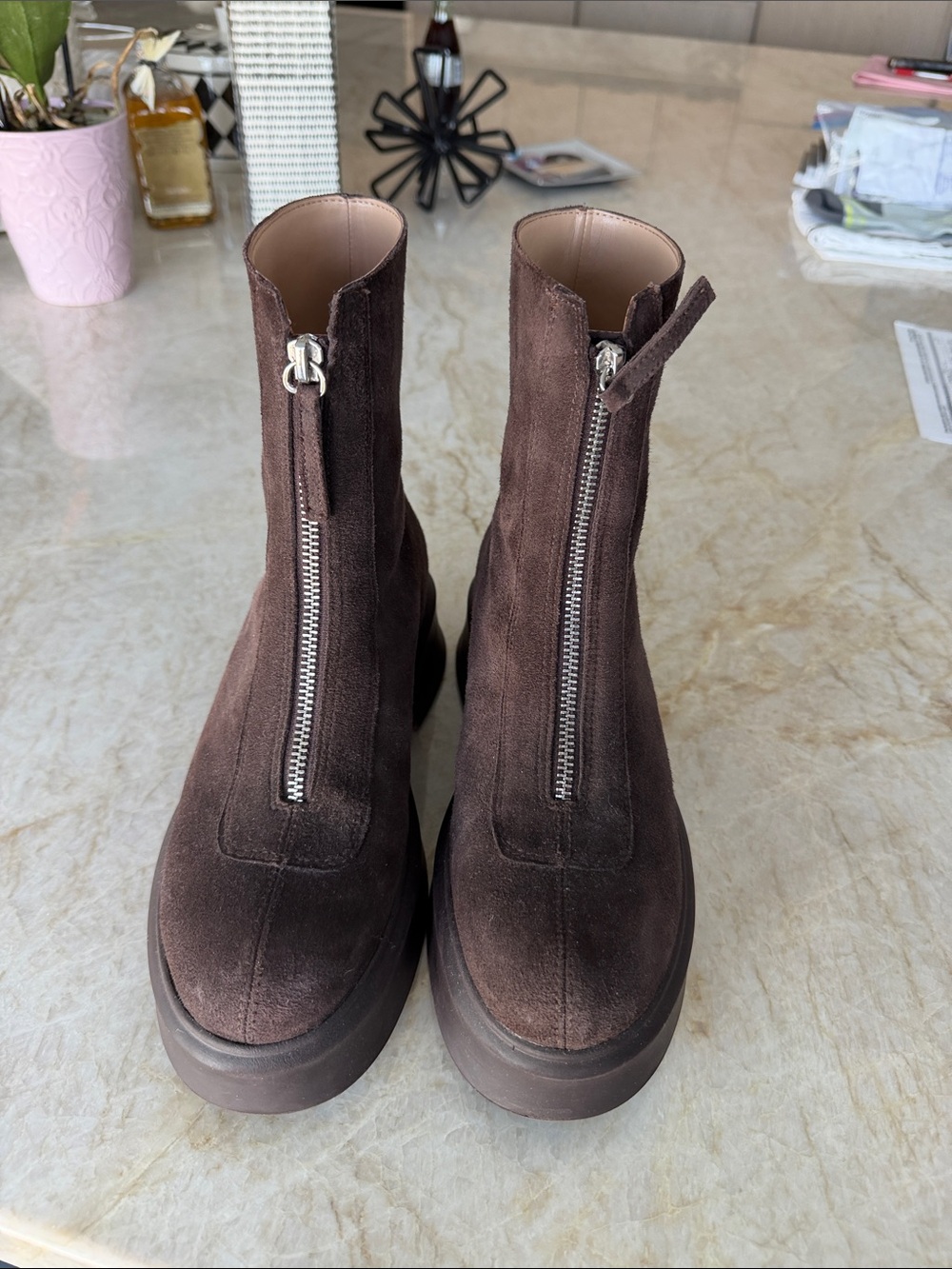 Steve Madden Brown Suede Front-Zip Platform Ankle Boots